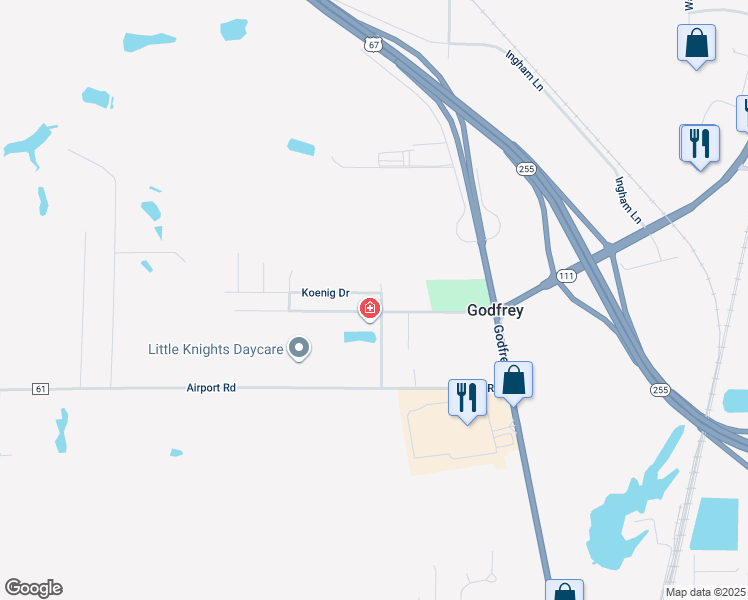map of restaurants, bars, coffee shops, grocery stores, and more near 965 Koenig Drive in Godfrey