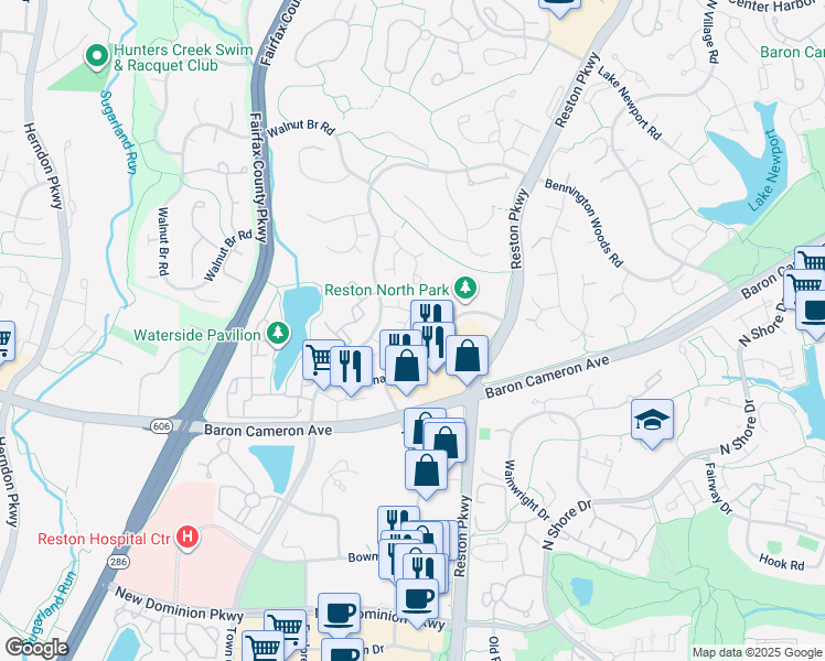 map of restaurants, bars, coffee shops, grocery stores, and more near 11938 Redtree Way in Reston