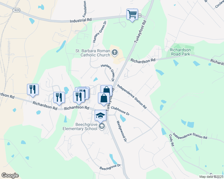 map of restaurants, bars, coffee shops, grocery stores, and more near 4118 Richardson Road in Independence