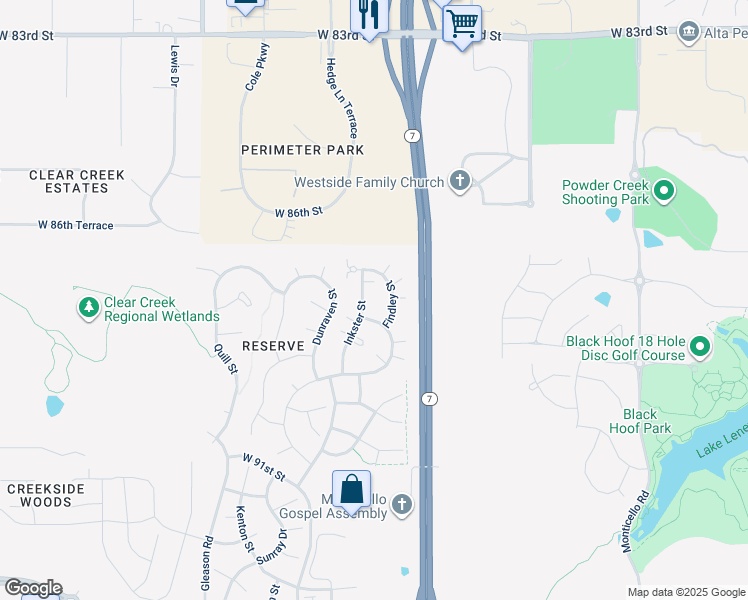 map of restaurants, bars, coffee shops, grocery stores, and more near 8701 West 87th Terrace in Lenexa