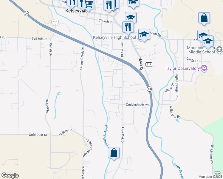 map of restaurants, bars, coffee shops, grocery stores, and more near in Kelseyville