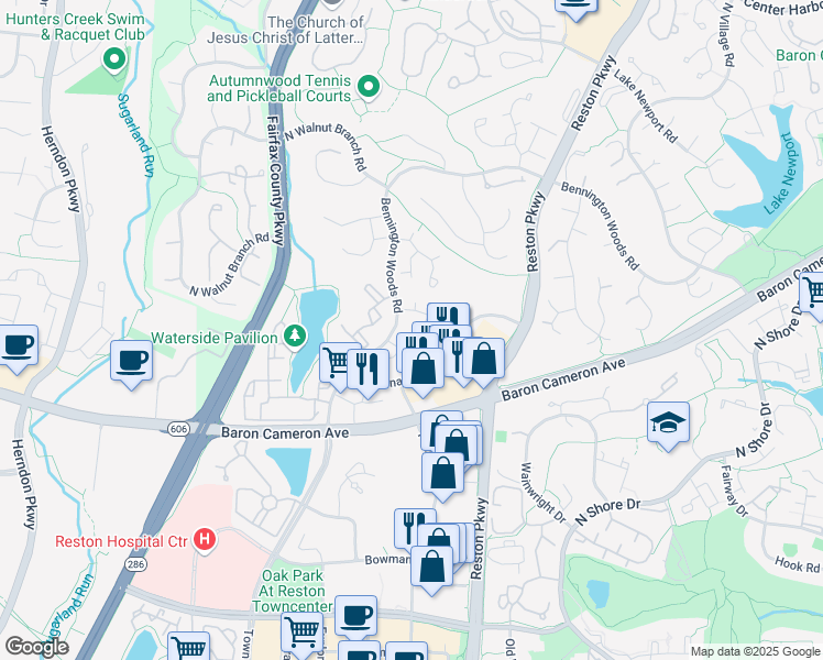 map of restaurants, bars, coffee shops, grocery stores, and more near 11907 Crosswind Court in Reston