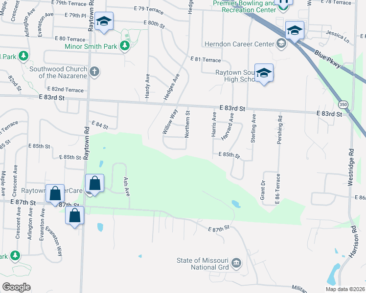 map of restaurants, bars, coffee shops, grocery stores, and more near 10721 East 84th Terrace in Raytown
