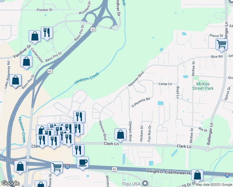 map of restaurants, bars, coffee shops, grocery stores, and more near 1709-1711 Hanover in Columbia