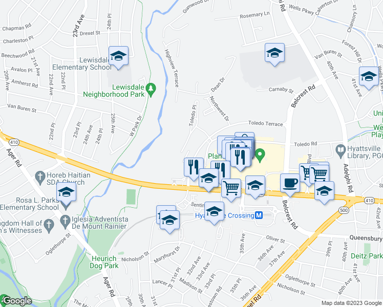 map of restaurants, bars, coffee shops, grocery stores, and more near 101 Independence Avenue Southeast in Washington