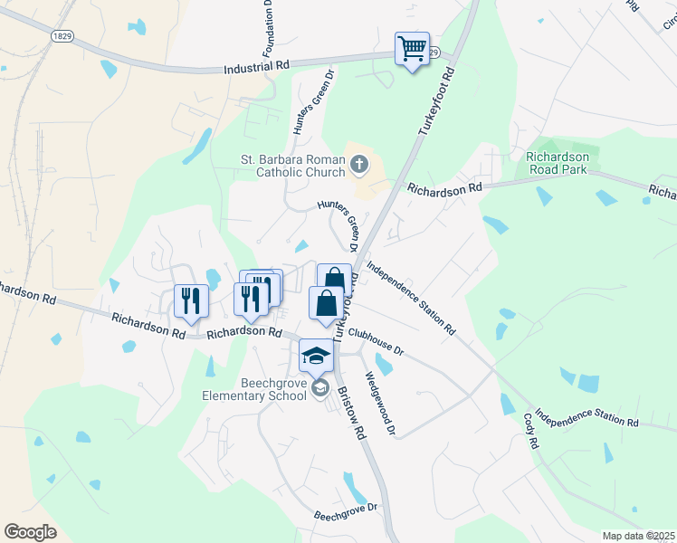 map of restaurants, bars, coffee shops, grocery stores, and more near 4028 Turkeyfoot Road in Independence
