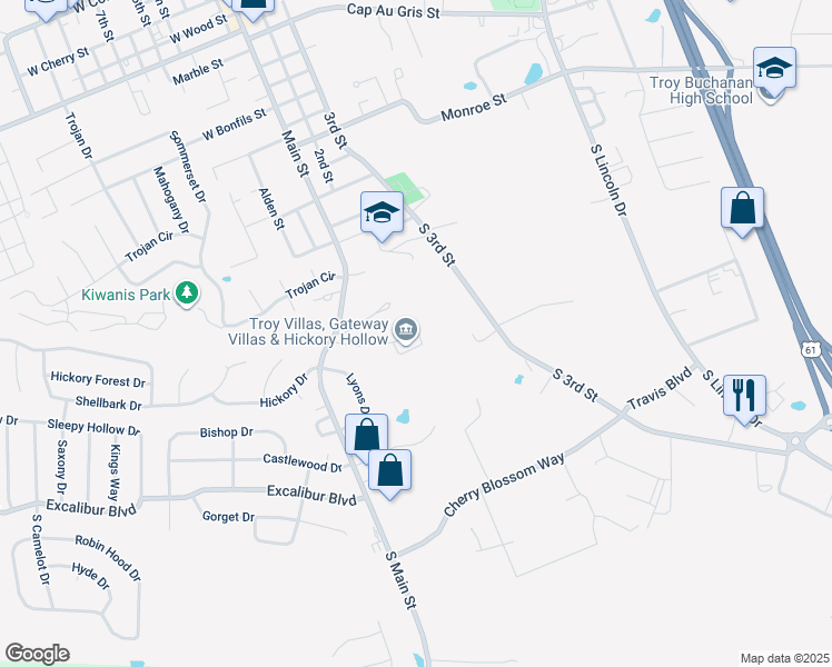map of restaurants, bars, coffee shops, grocery stores, and more near 1255 South 3rd Street in Troy