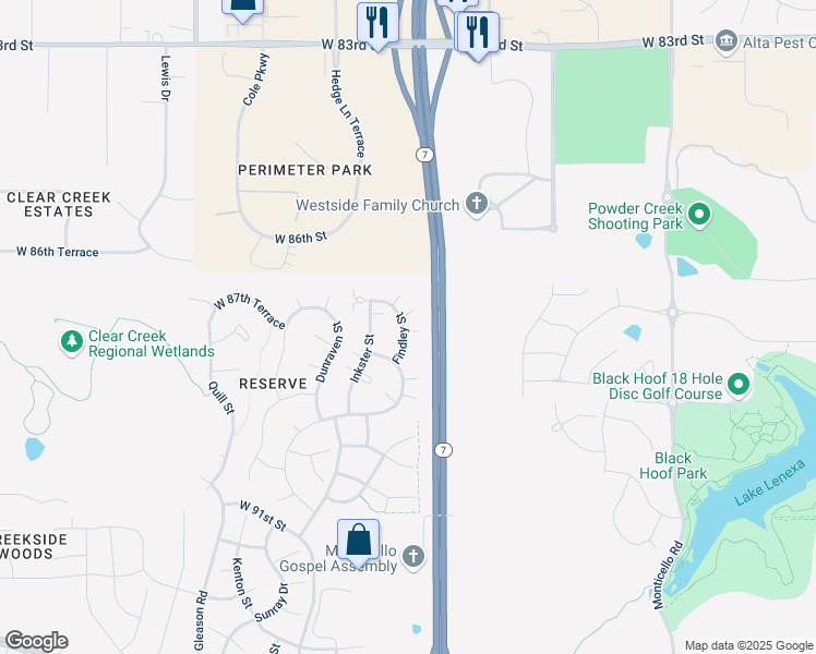 map of restaurants, bars, coffee shops, grocery stores, and more near 23244 West 87th Terrace in Lenexa