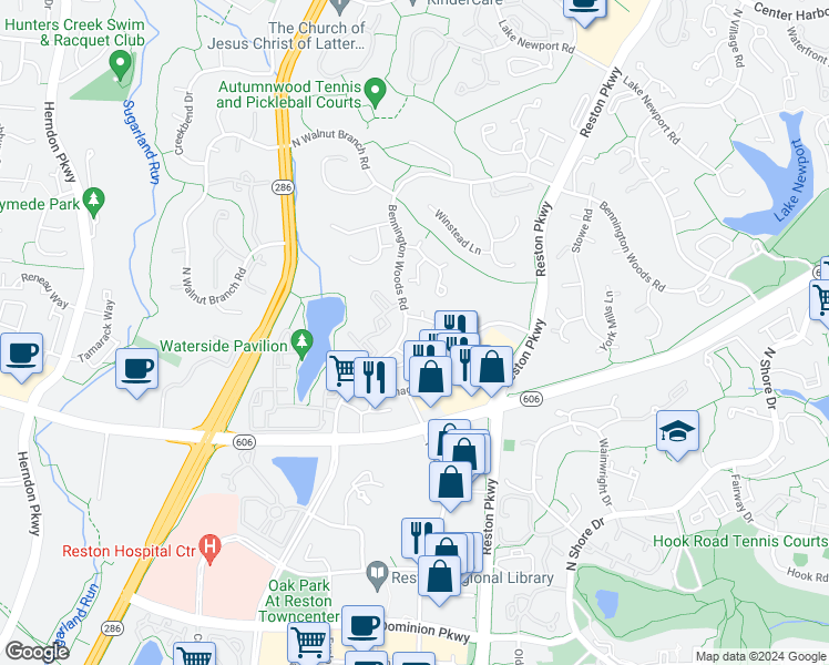 map of restaurants, bars, coffee shops, grocery stores, and more near 11917 Crosswind Court in Reston