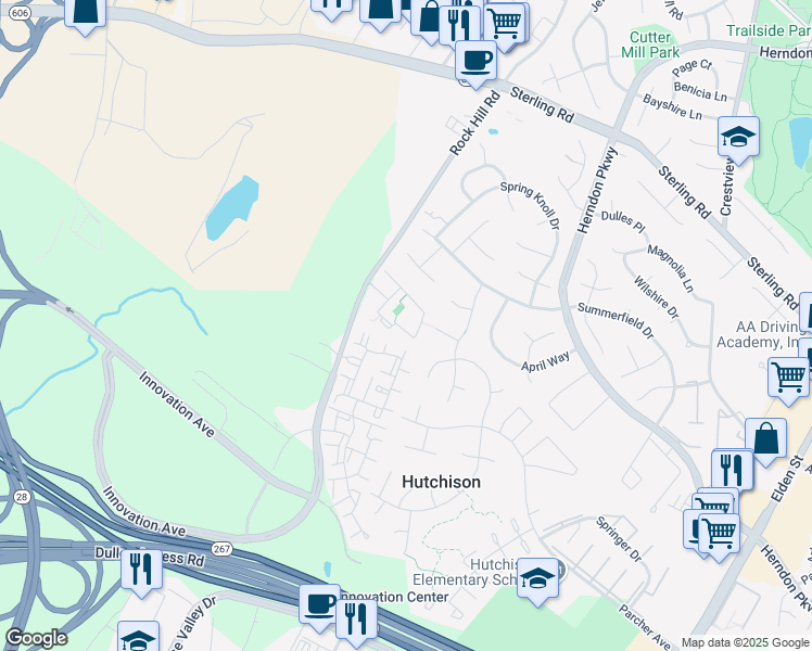 map of restaurants, bars, coffee shops, grocery stores, and more near 2037 Capstone Circle in Herndon