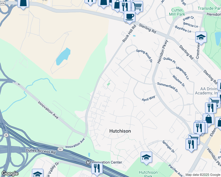 map of restaurants, bars, coffee shops, grocery stores, and more near 2037 Capstone Circle in Herndon