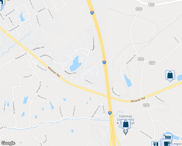 map of restaurants, bars, coffee shops, grocery stores, and more near 928 Trellises Drive in Florence