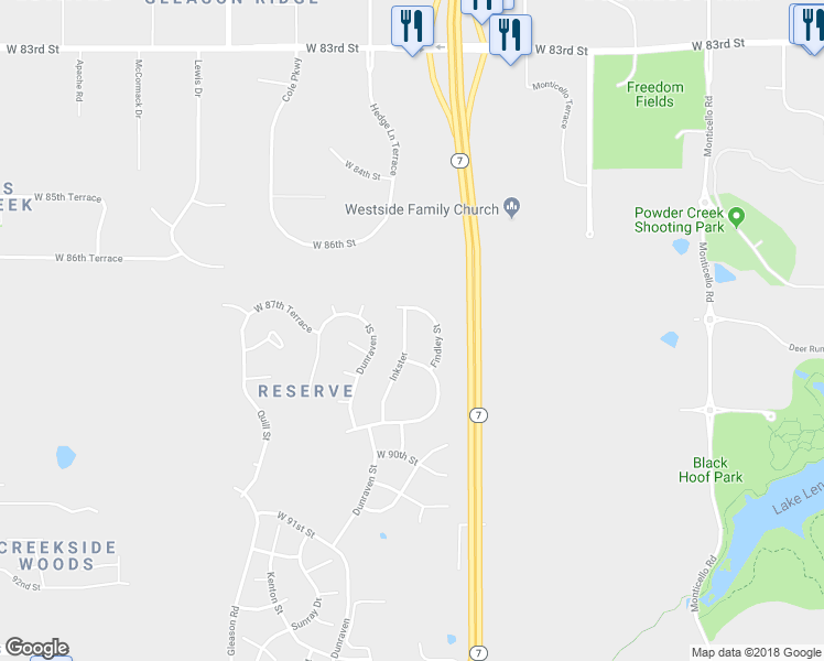 map of restaurants, bars, coffee shops, grocery stores, and more near 5342 West 87th Terrace in Shawnee