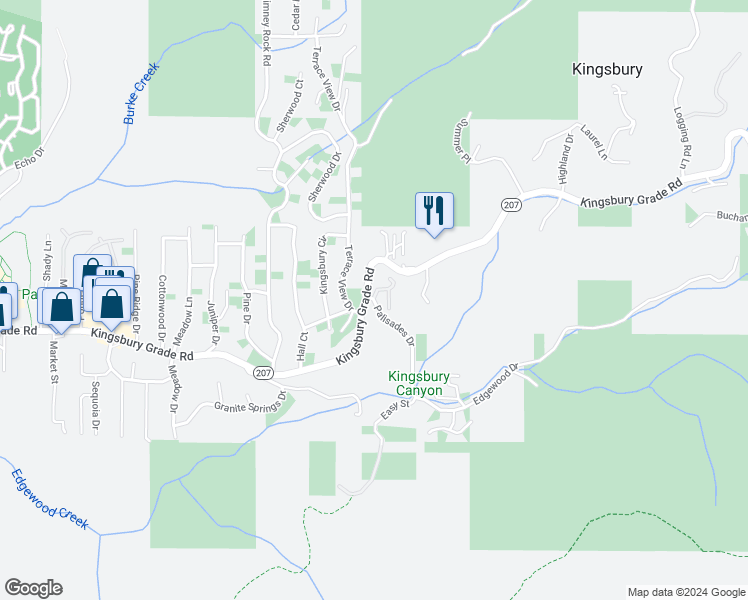 map of restaurants, bars, coffee shops, grocery stores, and more near 151 Palisades Drive in Stateline