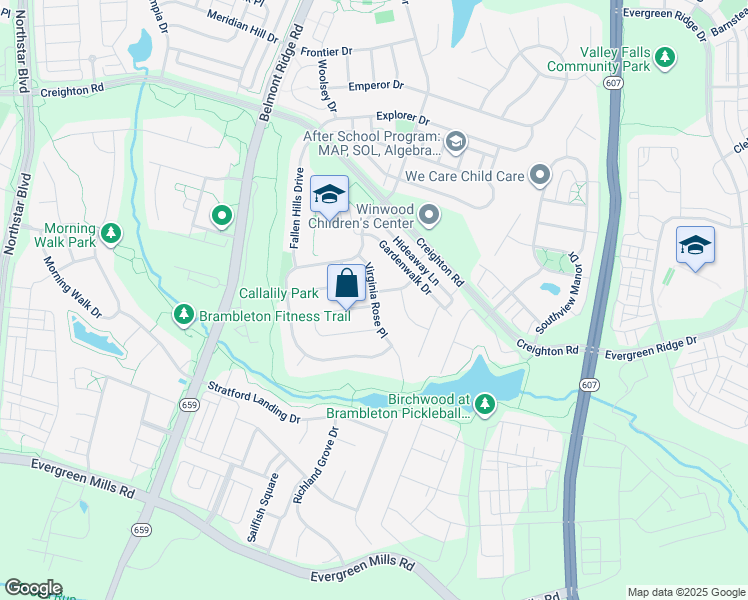 map of restaurants, bars, coffee shops, grocery stores, and more near 23362 Virginia Rose Place in Ashburn