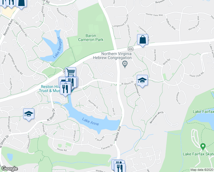 map of restaurants, bars, coffee shops, grocery stores, and more near 1529 Northgate Square in Reston
