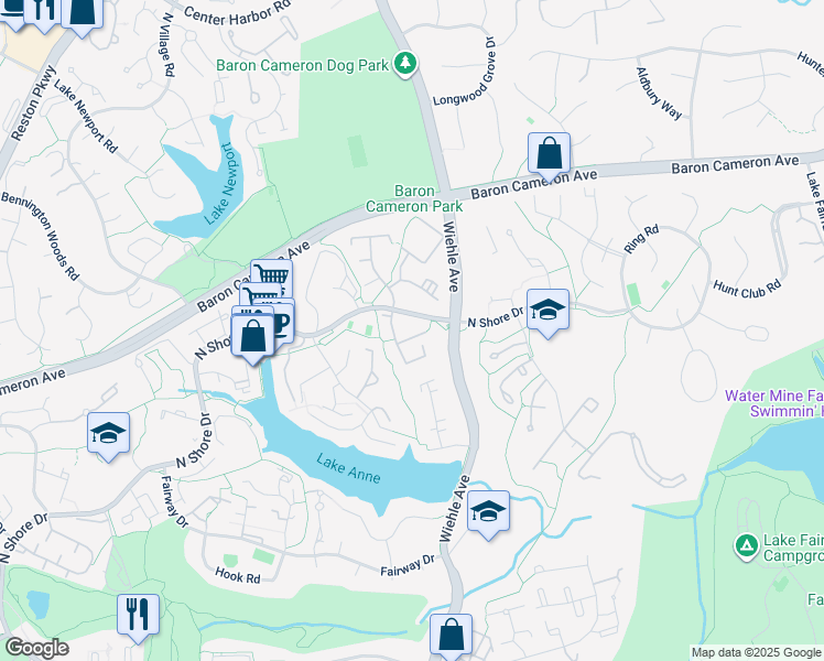 map of restaurants, bars, coffee shops, grocery stores, and more near 1529 Northgate Square in Reston