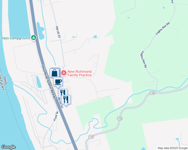 map of restaurants, bars, coffee shops, grocery stores, and more near 138 Paddle Wheel Drive in New Richmond