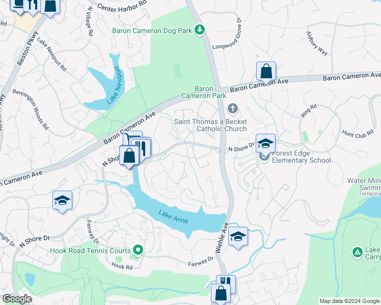 map of restaurants, bars, coffee shops, grocery stores, and more near 1526 Northgate Square in Reston