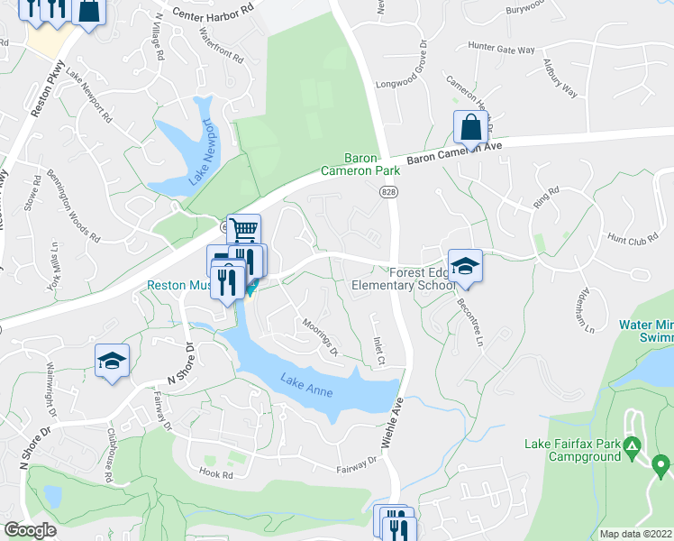 map of restaurants, bars, coffee shops, grocery stores, and more near 1522 Northgate Square in Reston