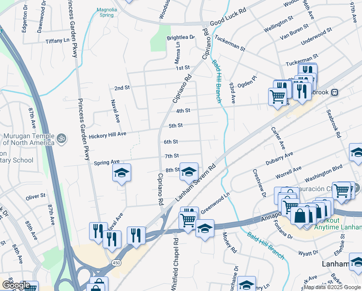map of restaurants, bars, coffee shops, grocery stores, and more near 9119 6th Street in Lanham