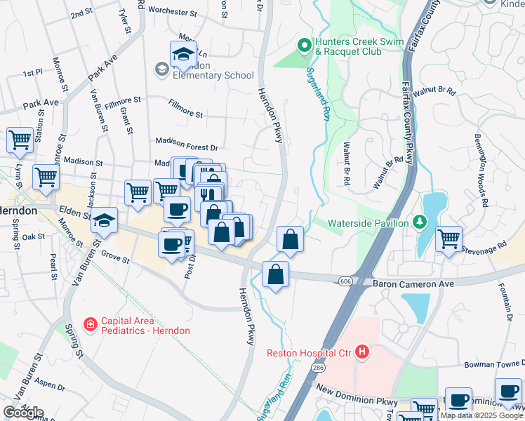 map of restaurants, bars, coffee shops, grocery stores, and more near 761 Cordell Way in Herndon