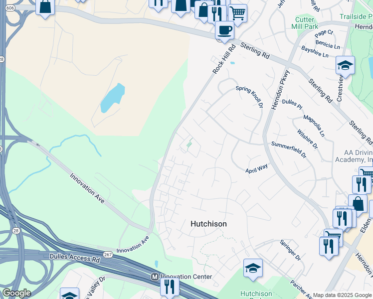 map of restaurants, bars, coffee shops, grocery stores, and more near 2023 Capstone Circle in Herndon