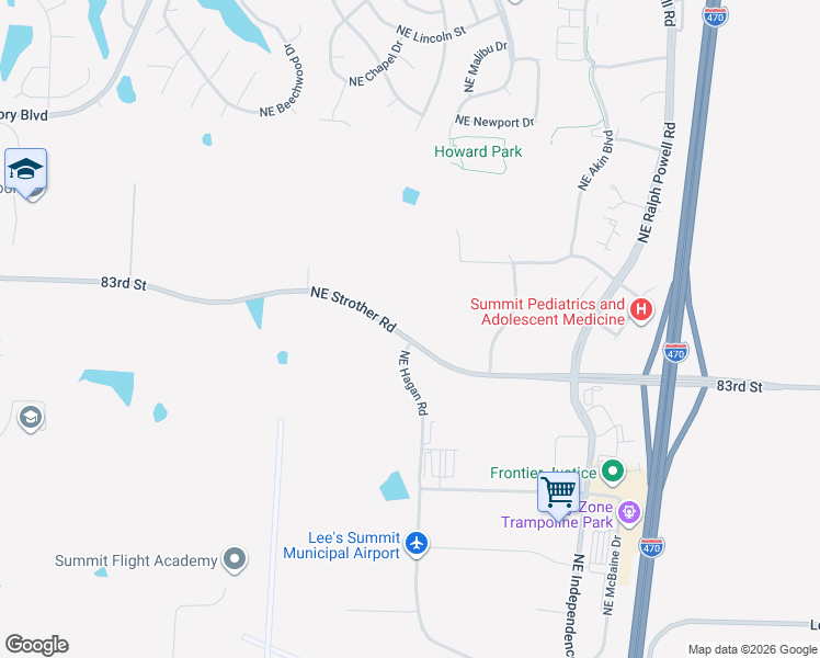 map of restaurants, bars, coffee shops, grocery stores, and more near 500 Northeast Strother Road in Lee's Summit