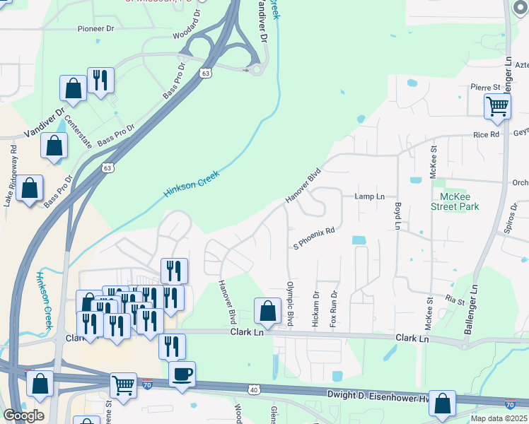 map of restaurants, bars, coffee shops, grocery stores, and more near 1709-1711 Hanover in Columbia