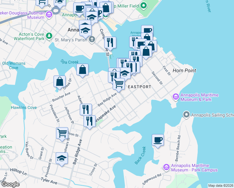 map of restaurants, bars, coffee shops, grocery stores, and more near 101 Independence Avenue Southeast in Washington