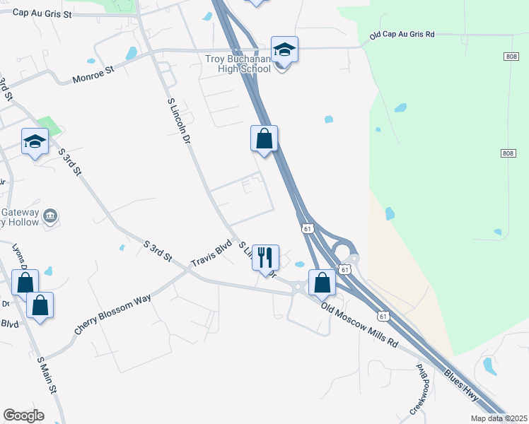 map of restaurants, bars, coffee shops, grocery stores, and more near 161 Professional Parkway in Troy