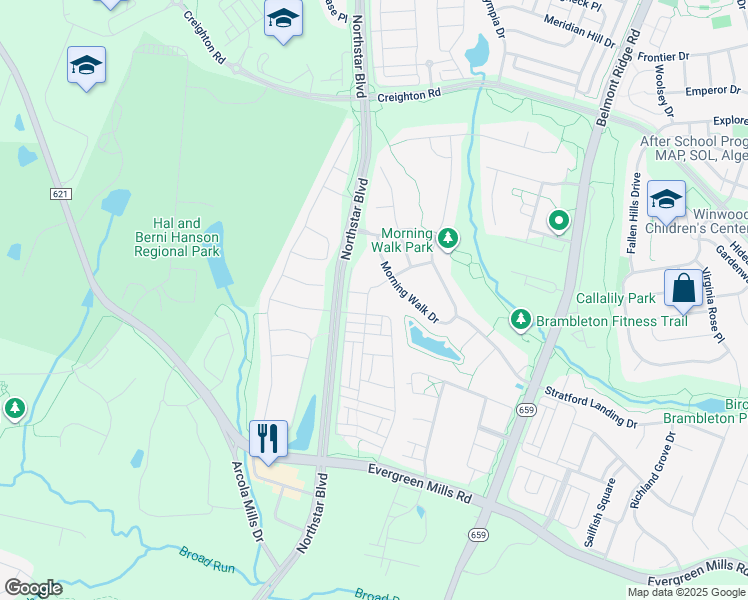 map of restaurants, bars, coffee shops, grocery stores, and more near 23414 Adagio Terrace in Ashburn