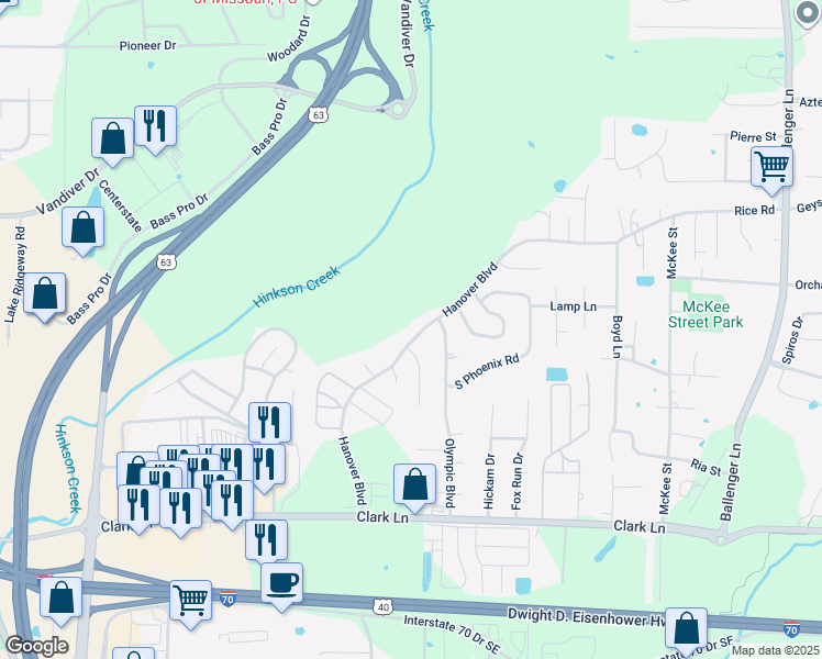 map of restaurants, bars, coffee shops, grocery stores, and more near 1709-1711 Hanover Boulevard in Columbia