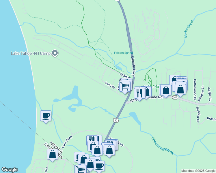 map of restaurants, bars, coffee shops, grocery stores, and more near 163 Irwin Drive in Stateline