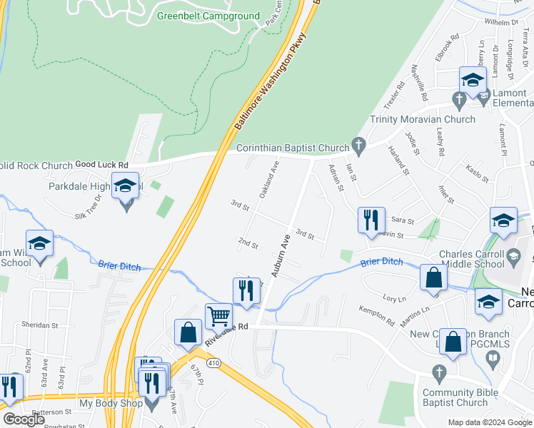 map of restaurants, bars, coffee shops, grocery stores, and more near 6806 3rd Street in East Riverdale