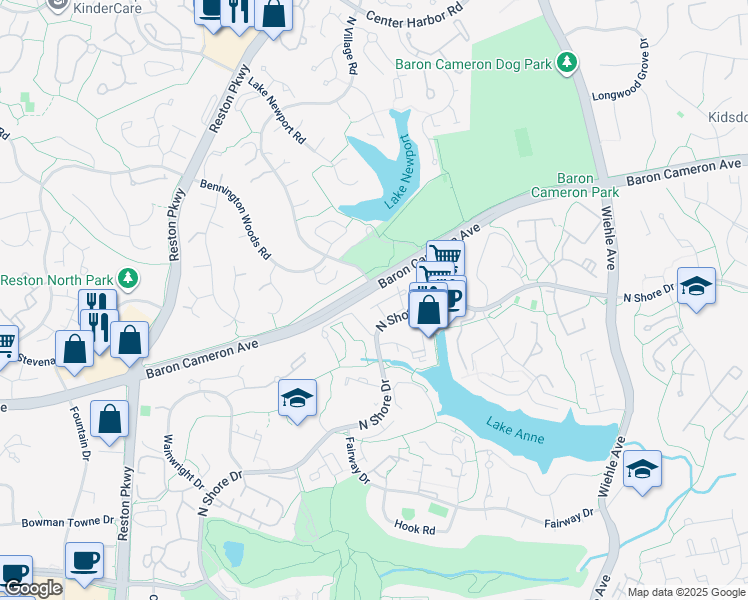 map of restaurants, bars, coffee shops, grocery stores, and more near 1624 Fellowship Square in Reston