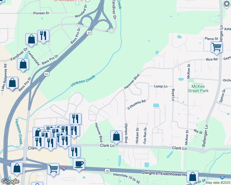 map of restaurants, bars, coffee shops, grocery stores, and more near 1709-1711 Hanover in Columbia