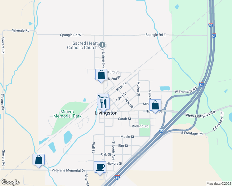 map of restaurants, bars, coffee shops, grocery stores, and more near 315 South 1st Street in Livingston