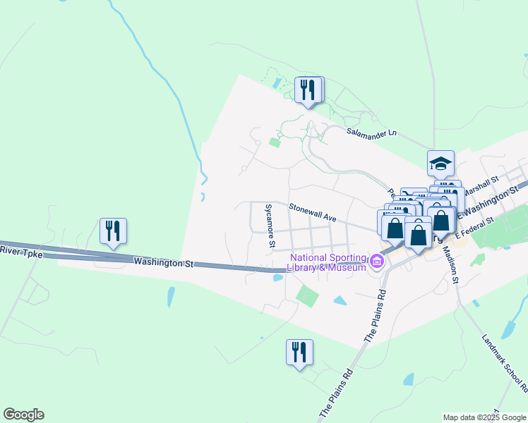 map of restaurants, bars, coffee shops, grocery stores, and more near 208 Sycamore Street in Middleburg