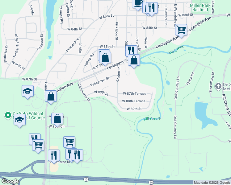 map of restaurants, bars, coffee shops, grocery stores, and more near 8804 Golden Lane in De Soto