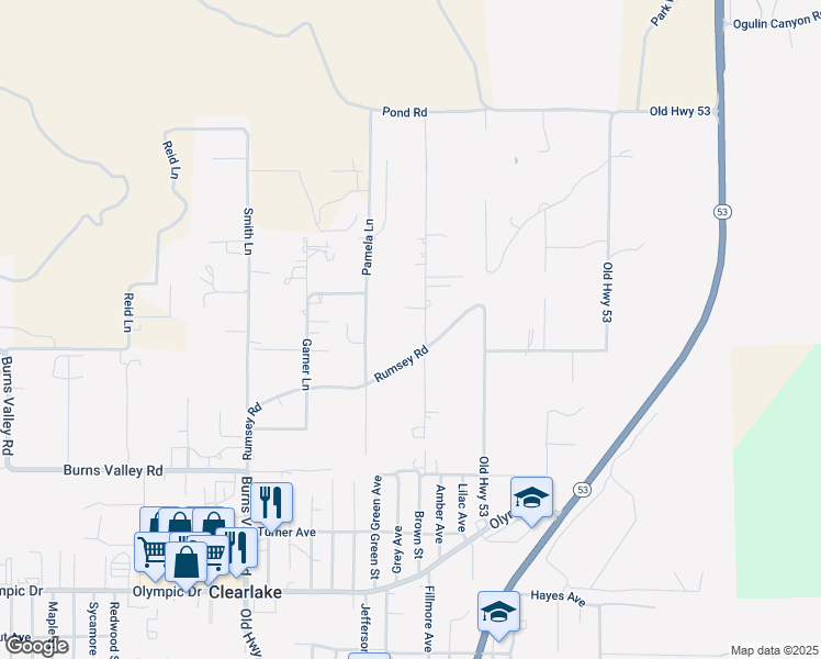 map of restaurants, bars, coffee shops, grocery stores, and more near 2955 Robin Lane in Clearlake