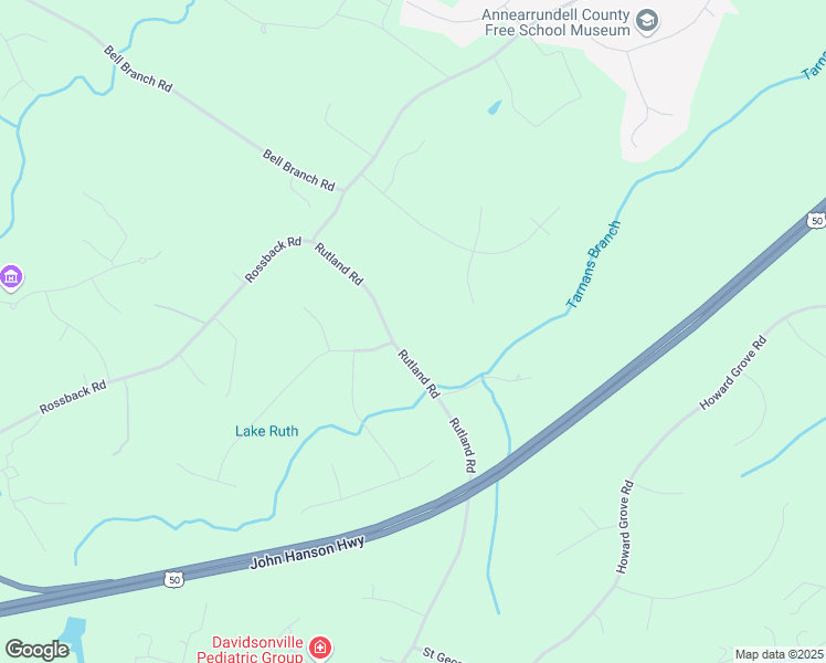 map of restaurants, bars, coffee shops, grocery stores, and more near 2577 Rutland Road in Davidsonville