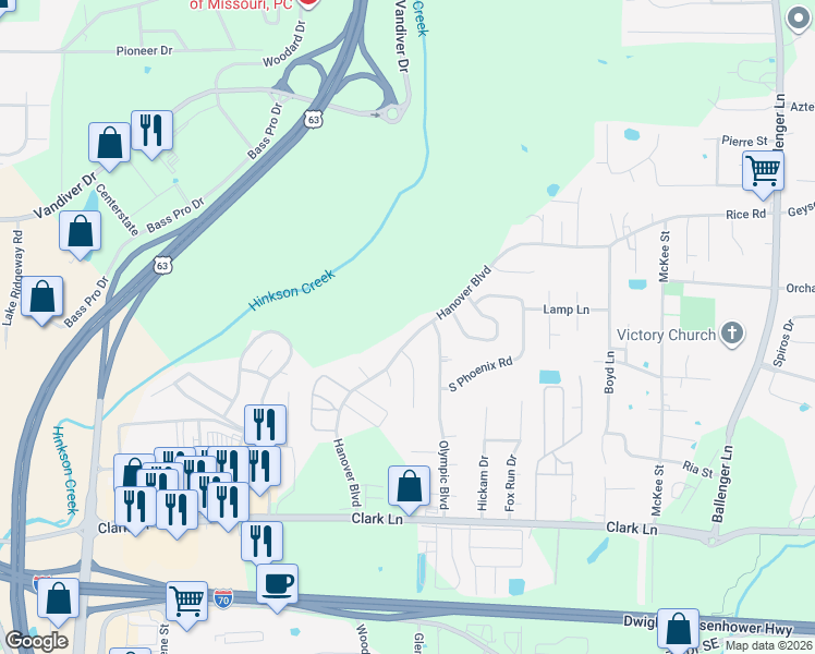 map of restaurants, bars, coffee shops, grocery stores, and more near 1709-1711 Hanover in Columbia