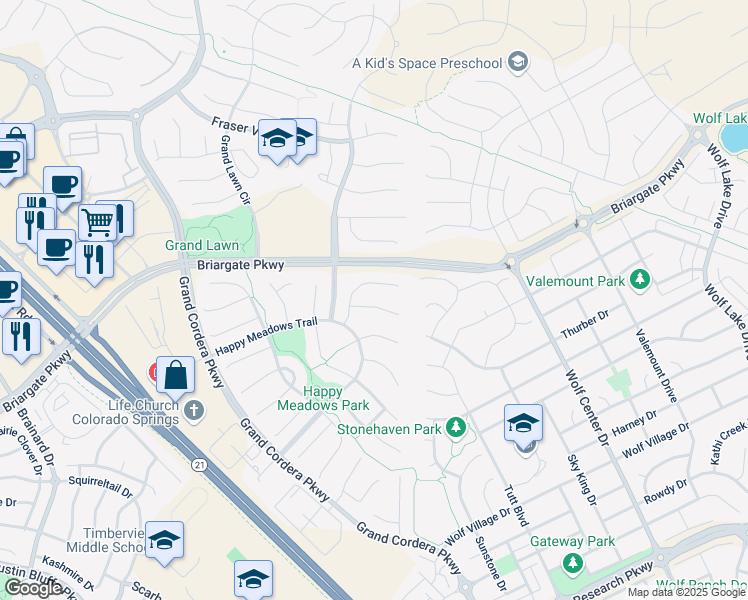 map of restaurants, bars, coffee shops, grocery stores, and more near 5224 Imogene Pass Place in Colorado Springs