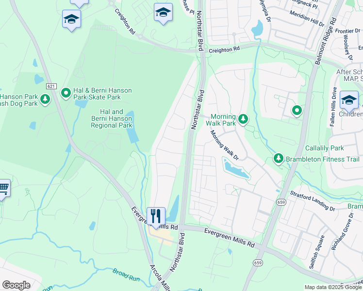 map of restaurants, bars, coffee shops, grocery stores, and more near 42205 Dove Wing Court in Ashburn
