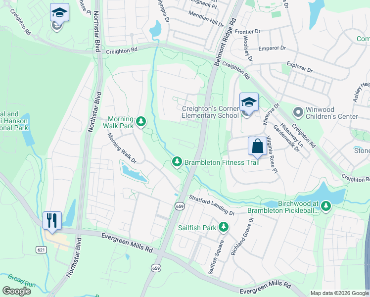 map of restaurants, bars, coffee shops, grocery stores, and more near 42514 Mildred Landing Square in Ashburn