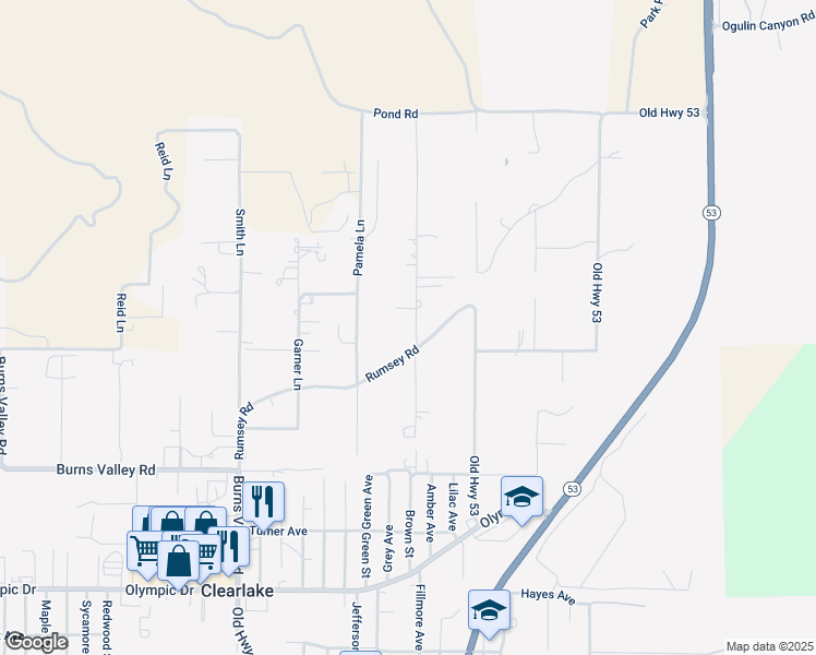 map of restaurants, bars, coffee shops, grocery stores, and more near 2955 Robin Lane in Clearlake