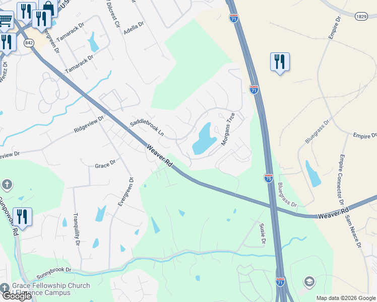map of restaurants, bars, coffee shops, grocery stores, and more near 1000 Hackney Court in Florence