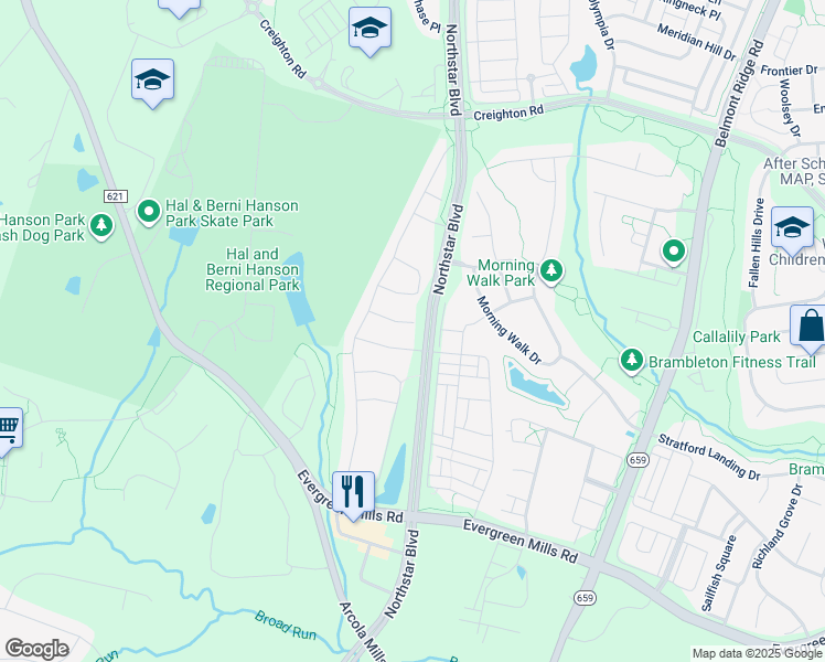map of restaurants, bars, coffee shops, grocery stores, and more near 42205 Dove Wing Court in Ashburn
