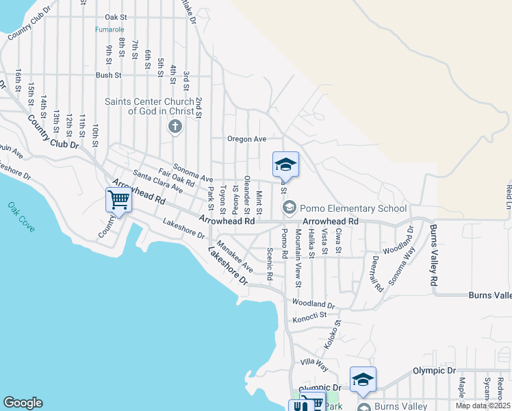 map of restaurants, bars, coffee shops, grocery stores, and more near 3627 Mint Street in Clearlake
